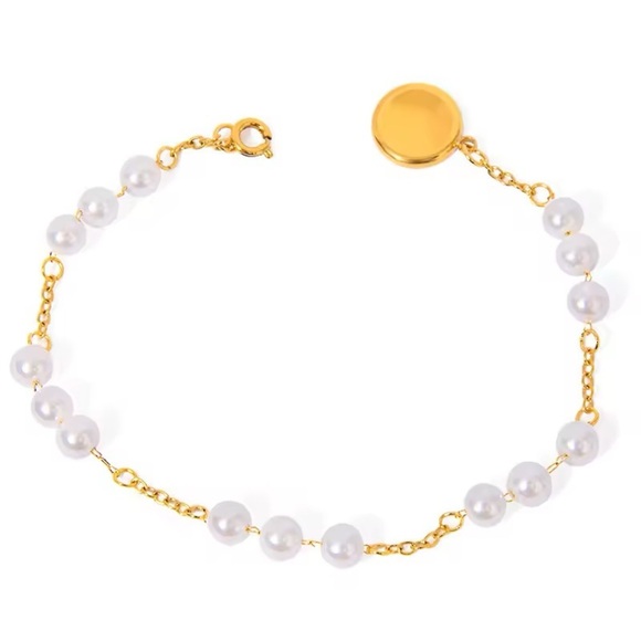 18K Gold Plated - Faux Pearl Bracelet - Picture 2 of 5